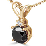 Round Black Diamond 4-Prong Solitaire with Accents Pendant in 14K Yellow Gold (MVSPB0005-Y)