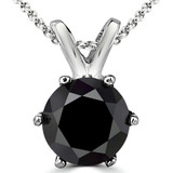 Round Black Diamond 6-Prong Solitaire Pendant in 14K White Gold (MVSPB0006-W)
