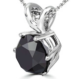 Round Black Diamond 6-Prong Solitaire Pendant in 14K White Gold (MVSPB0006-W)