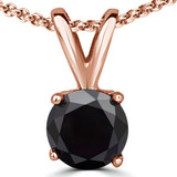 Round Black Diamond 4-Prong Solitaire Pendant in 14K Rose Gold (MVSPB0007-R)