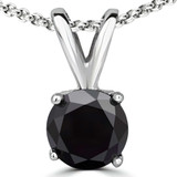 Round Black Diamond 4-Prong Solitaire Pendant in 14K White Gold (MVSPB0007-W)