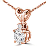 Round Lab Created Diamond 4-Prong Solitaire with Accents Pendant in 14K Rose Gold (MVSP2005-R)
