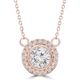 Round Lab Created Diamond Bezel Set Halo Necklace Pendant in 14K Rose Gold (MVSN2001-R)