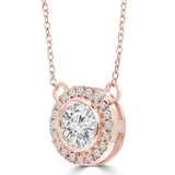 Round Lab Created Diamond Bezel Set Halo Necklace Pendant in 14K Rose Gold (MVSN2001-R)