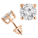 Solitaire Round Diamond 4-Prong Stud Earrings in 14K Rose Gold with Screwback (MVSE0001-R)
