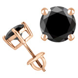 Solitaire Round Black Diamond 4-Prong Stud Earrings in 14K Rose Gold with Screwback (MVSE0004-R)