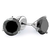 Solitaire Round Black Diamond 3-Prong Martini Stud Earrings in 14K White Gold with Screwback (MVSE0007-W)
