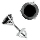Solitaire Round Black Diamond 3-Prong Martini Stud Earrings in 14K White Gold with Screwback (MVSE0007-W)