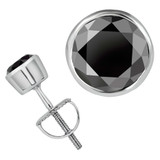 Round Black Diamond Bezel Set Stud Earrings in 14K White Gold with Screwback (MVSES0007-W)