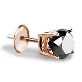 Solitaire Round Black Diamond 4-Prong Single Mens Stud Earring in 14K Rose Gold with Screwback (MVSE1004-R)
