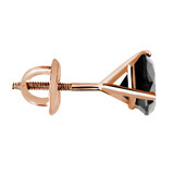 Solitaire Round Black Diamond 3-Prong Single Mens Martini Stud Earring in 14K Rose Gold with Screwback (MVSE1007-R)