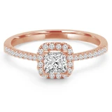 Princess Lab Created Diamond Cushion Halo Engagement Ring in Rose Gold (MVSS1023-R)