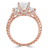 Princess Lab Created Diamond Vintage Three-Stone Engagement Ring in Rose Gold with Accents (MVSX1014-R)