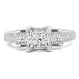Princess Lab Created Diamond Vintage Three-Stone Engagement Ring in White Gold with Accents (MVSX1014-W)