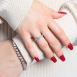 Round Lab Created Diamond Vintage Three-Stone Engagement Ring in White Gold with Accents (MVSX1016-W)