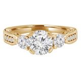 Round Lab Created Diamond Vintage Three-Stone Engagement Ring in Yellow Gold with Accents (MVSX1016-Y)