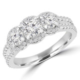 Round Lab Created Diamond Halo Three-Stone Engagement Ring in White Gold with Accents (MVSX1017-W)