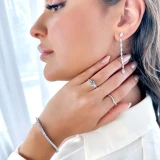 Round Lab Created Diamond Three-Stone Engagement Ring in White Gold (MVSX1018-W)
