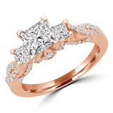 Princess Lab Created Diamond Three-Stone Engagement Ring in Rose Gold with Accents (MVSX1021-R)
