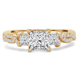 Princess Lab Created Diamond Three-Stone Engagement Ring in Yellow Gold with Accents (MVSX1021-Y)