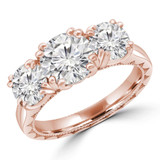Round Lab Created Diamond Vintage Double-prong Three-Stone Engagement Ring in Rose Gold (MVSX1025-R)