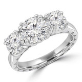 Round Lab Created Diamond Vintage Double-prong Three-Stone Engagement Ring in White Gold (MVSX1025-W)