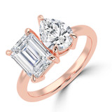 Emerald Lab Created Diamond Toi et Moi Engagement Ring in Rose Gold (MVSX1026-R)