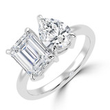 Emerald Lab Created Diamond Toi et Moi Engagement Ring in White Gold (MVSX1026-W)