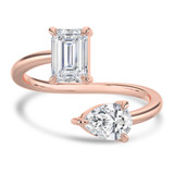 Emerald Lab Created Diamond Toi et Moi Engagement Ring in Rose Gold (MVSX1027-R)