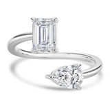 Emerald Lab Created Diamond Toi et Moi Engagement Ring in White Gold (MVSX1027-W)