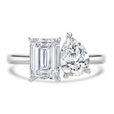 Emerald Lab Created Diamond Toi  et Moi Engagement Ring in White Gold (MVSX1034-W)