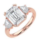 Emerald Lab Created Diamond with Trapazoid Sidestones Three-Stone Engagement Ring in Rose Gold (MVSX1035-R)