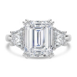 Emerald Lab Created Diamond with Trapazoid Sidestones Three-Stone Engagement Ring in White Gold (MVSX1035-W)