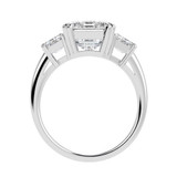 Emerald Lab Created Diamond with Trapazoid Sidestones Three-Stone Engagement Ring in White Gold (MVSX1035-W)