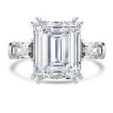Emerald Lab Created Diamond with Baguette Sidestones Three-Stone Engagement Ring in White Gold (MVSX1036-W)