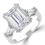 Emerald Lab Created Diamond with Baguette Sidestones Three-Stone Engagement Ring in White Gold (MVSX1036-W)