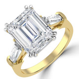 Emerald Lab Created Diamond with Baguette Sidestones Three-Stone Engagement Ring in Yellow Gold & White Gold (MVSX1036-Y)