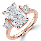 Radiant Lab Created Diamond with Baguette Sidestones Three-Stone Engagement Ring in Rose Gold (MVSX1037-R)