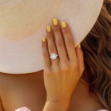 Radiant Lab Created Diamond with Baguette Sidestones Three-Stone Engagement Ring in Rose Gold (MVSX1037-R)