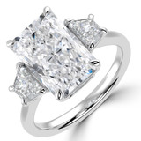 Radiant Lab Created Diamond with Baguette Sidestones Three-Stone Engagement Ring in White Gold (MVSX1037-W)