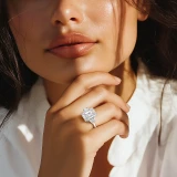 Radiant Lab Created Diamond with Baguette Sidestones Three-Stone Engagement Ring in White Gold (MVSX1037-W)