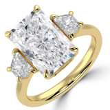 Radiant Lab Created Diamond with Baguette Sidestones Three-Stone Engagement Ring in Yellow Gold (MVSX1037-Y)