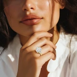 Radiant Lab Created Diamond with Baguette Sidestones Three-Stone Engagement Ring in Yellow Gold (MVSX1037-Y)