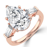 Pear Lab Created Diamond with Baguette Sidestones Three-Stone Engagement Ring in Rose Gold (MVSX1038-R)