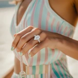 Pear Lab Created Diamond with Baguette Sidestones Three-Stone Engagement Ring in White Gold (MVSX1038-W)