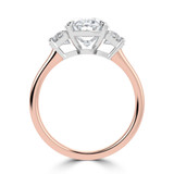 Oval Lab Created Diamond with Halfmoon Sidestones Three-Stone Engagement Ring in Rose Gold & White Gold (MVSX1039-R)