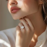 Oval Lab Created Diamond with Halfmoon Sidestones Three-Stone Engagement Ring in Rose Gold & White Gold (MVSX1039-R)