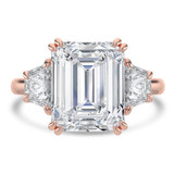 Emerald Lab Created Diamond with Trapezoid Sidestones Three-Stone Engagement Ring in Rose Gold (MVSX1040-R)