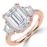 Emerald Lab Created Diamond with Trapezoid Sidestones Three-Stone Engagement Ring in Rose Gold (MVSX1040-R)