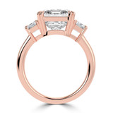 Emerald Lab Created Diamond with Trapezoid Sidestones Three-Stone Engagement Ring in Rose Gold (MVSX1040-R)